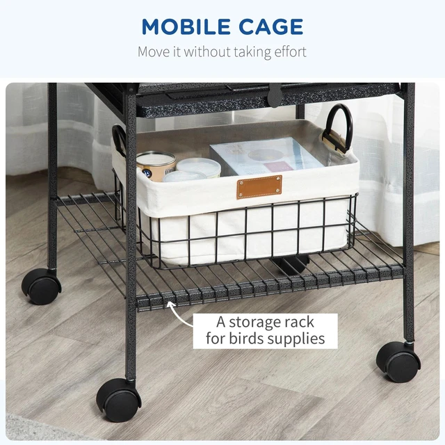 Alt view image 4 of 7 - 61.5" Bird Parakeet Cage with Play Top Rolling Stand Storage Shelf Wood Perch