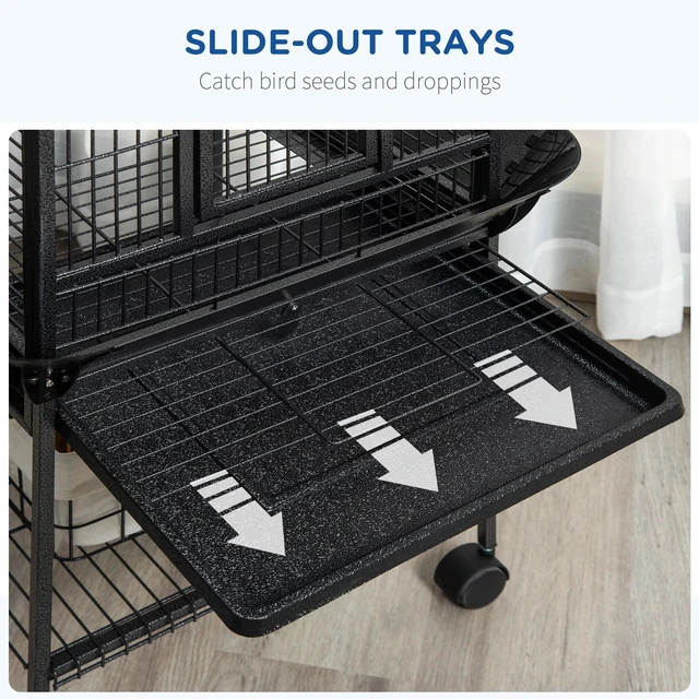 Alt view image 7 of 7 - 61.5" Bird Parakeet Cage with Play Top Rolling Stand Storage Shelf Wood Perch
