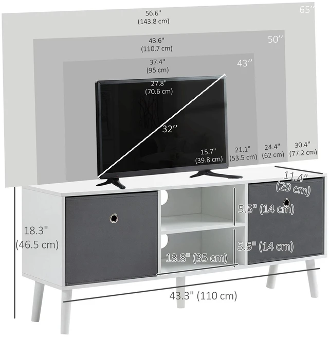 Alt view image 2 of 7 - TV Table with Storage, Entertainment Unit with Foldable Drawers and Shelves