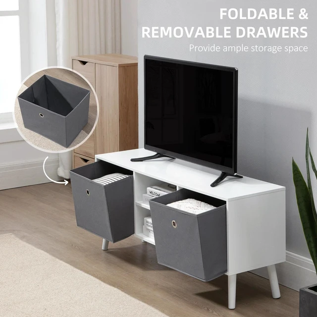 Alt view image 3 of 7 - TV Table with Storage, Entertainment Unit with Foldable Drawers and Shelves