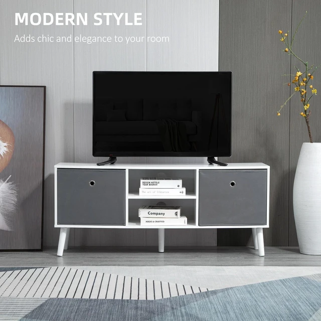 Alt view image 4 of 7 - TV Table with Storage, Entertainment Unit with Foldable Drawers and Shelves