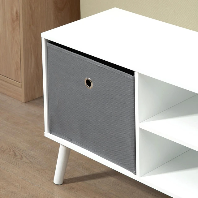 Alt view image 5 of 7 - TV Table with Storage, Entertainment Unit with Foldable Drawers and Shelves