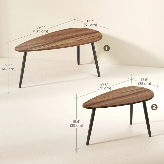 Alt view image 2 of 7 - Nesting Coffee Tables Set of 2, End Tables with Steel Legs, Brown