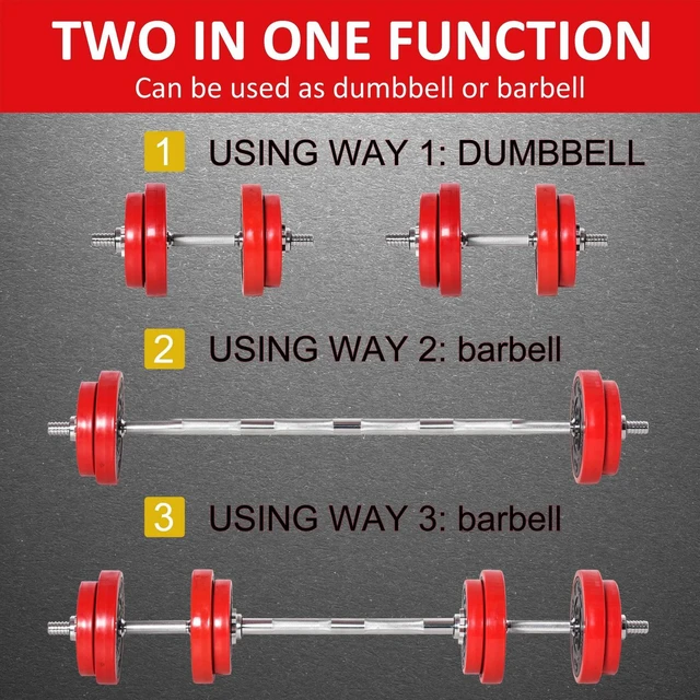 Alt view image 4 of 7 - Adjustable 44lbs Barbell & Dumbbell Set Ergonomic Fitness Exercise in Home Gym