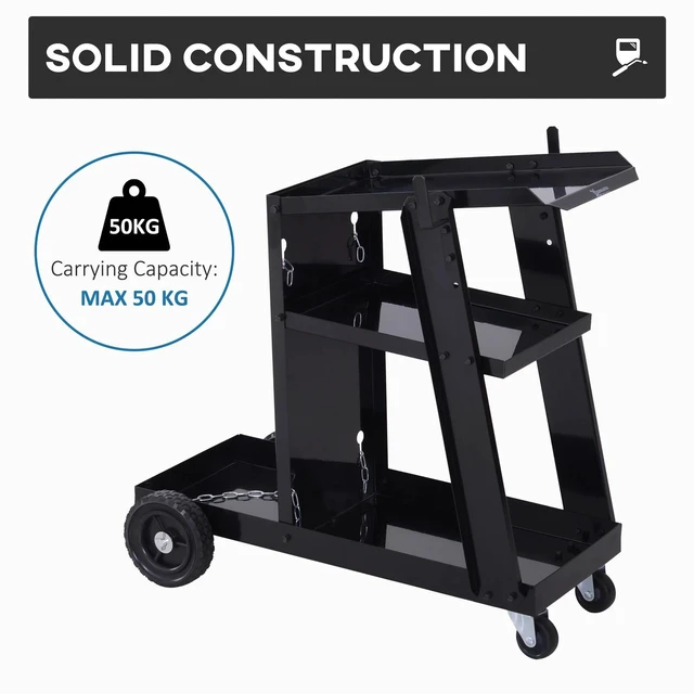 Alt view image 6 of 7 - 3 Tier Welding Cart Universal Storage for Tanks Gas Bottles Safety Chain Black