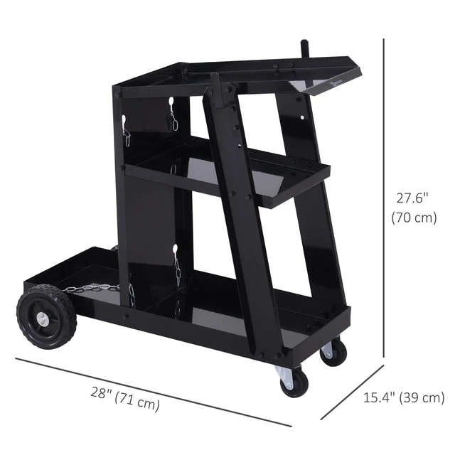 Alt view image 3 of 7 - 3 Tier Welding Cart Universal Storage for Tanks Gas Bottles Safety Chain Black