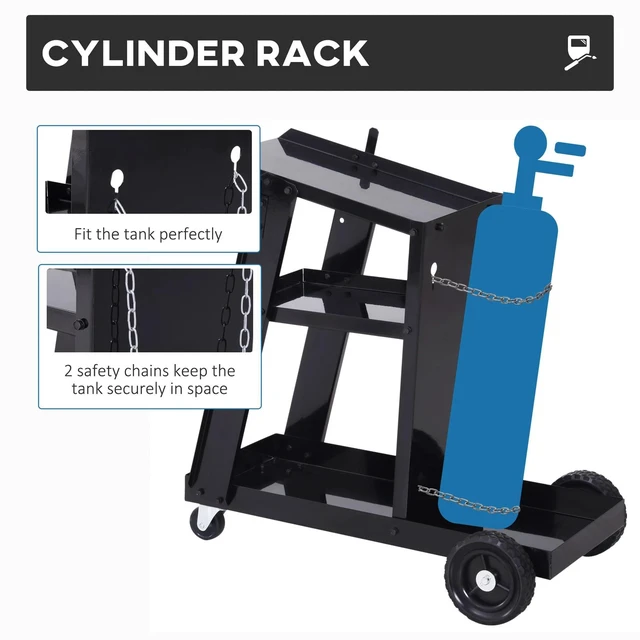 Alt view image 4 of 7 - 3 Tier Welding Cart Universal Storage for Tanks Gas Bottles Safety Chain Black