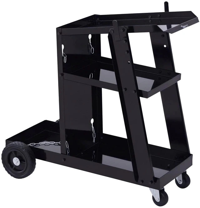 Main image of 3 Tier Welding Cart Universal Storage for Tanks Gas Bottles Safety Chain Black