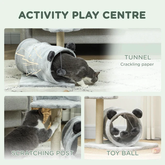 Alt view image 3 of 7 - 47cm Cat Tree with Scratching Post, Cat Bed, Cat Tunnel, Toy Ball, Grey