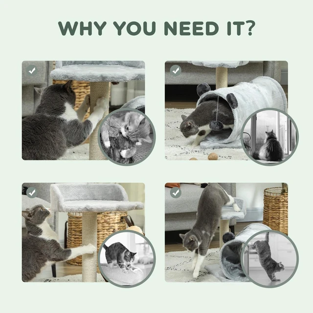 Alt view image 6 of 7 - 47cm Cat Tree with Scratching Post, Cat Bed, Cat Tunnel, Toy Ball, Grey