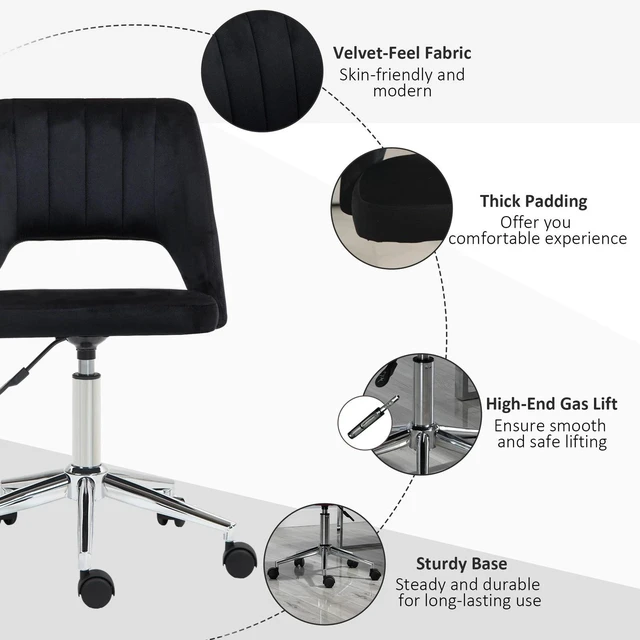 Alt view image 4 of 7 - Office Chair Velvet Fabric Scallop Shape Computer Desk Chair, Black