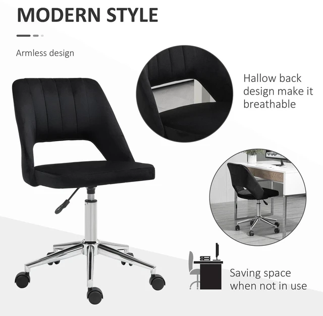 Alt view image 5 of 7 - Office Chair Velvet Fabric Scallop Shape Computer Desk Chair, Black
