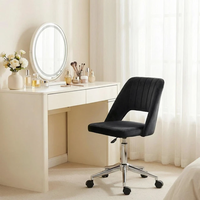 Alt view image 7 of 7 - Office Chair Velvet Fabric Scallop Shape Computer Desk Chair, Black