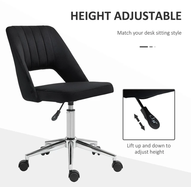 Alt view image 3 of 7 - Office Chair Velvet Fabric Scallop Shape Computer Desk Chair, Black