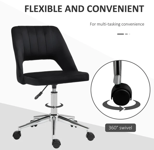 Alt view image 6 of 7 - Office Chair Velvet Fabric Scallop Shape Computer Desk Chair, Black