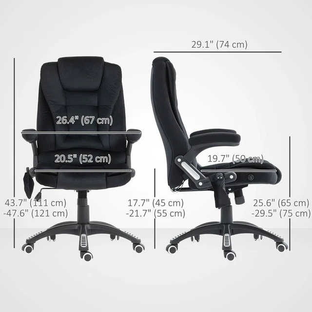 Alt view image 2 of 7 - Home Office Massage Chair High Back Chair w/ Reclining, Swivel Wheels, Black