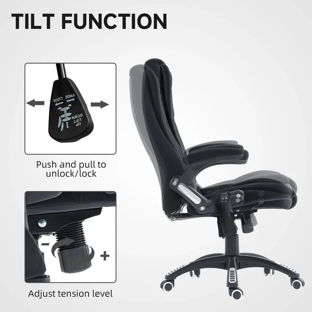 Alt view image 6 of 7 - Home Office Massage Chair High Back Chair w/ Reclining, Swivel Wheels, Black