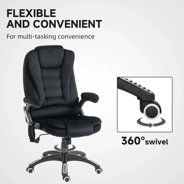 Alt view image 7 of 7 - Home Office Massage Chair High Back Chair w/ Reclining, Swivel Wheels, Black