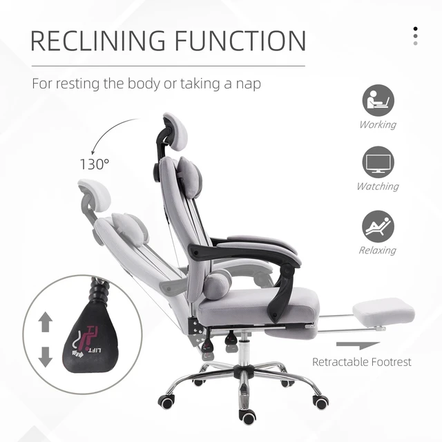 Alt view image 6 of 7 - Office Chair Ergonomic Executive Gaming Computer Seat Lumbar Support Grey