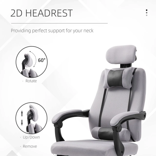 Alt view image 7 of 7 - Office Chair Ergonomic Executive Gaming Computer Seat Lumbar Support Grey