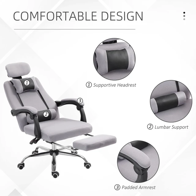 Alt view image 3 of 7 - Office Chair Ergonomic Executive Gaming Computer Seat Lumbar Support Grey