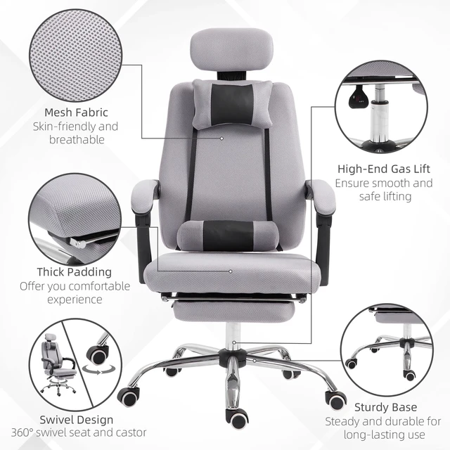 Alt view image 5 of 7 - Office Chair Ergonomic Executive Gaming Computer Seat Lumbar Support Grey