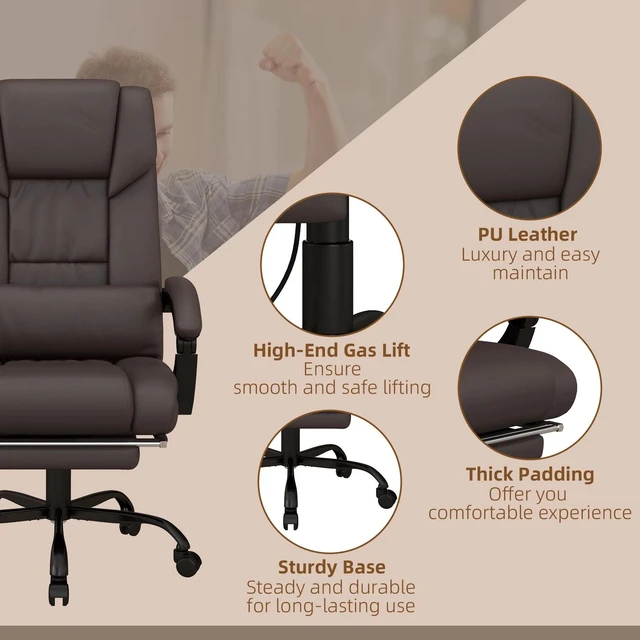 Alt view image 6 of 7 - Leather Massage Office Chair Reclining Computer Chair
