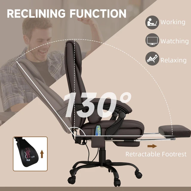 Alt view image 7 of 7 - Leather Massage Office Chair Reclining Computer Chair