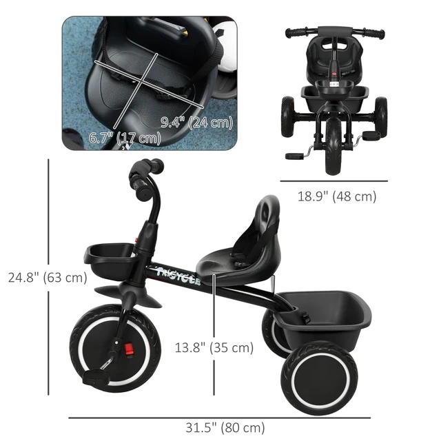 Alt view image 2 of 7 - Tricycle for 2-5 Years Old, Toddler Bike, Black