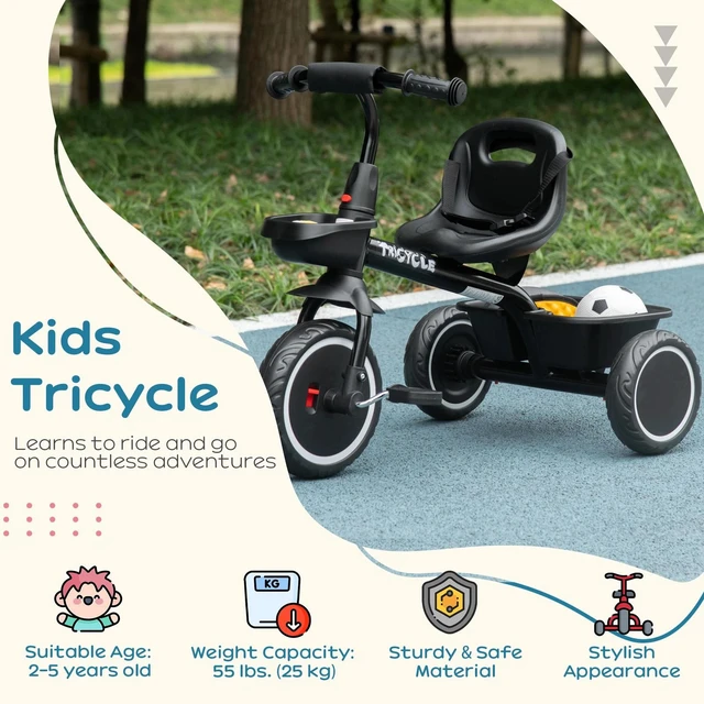 Alt view image 5 of 7 - Tricycle for 2-5 Years Old, Toddler Bike, Black