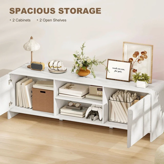 Alt view image 3 of 7 - TV Stand for up to 65 Inch TV, Media Console w/ Cabinets, Shelves