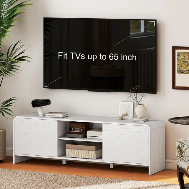 Alt view image 2 of 7 - TV Stand for up to 65 Inch TV, Media Console w/ Cabinets, Shelves
