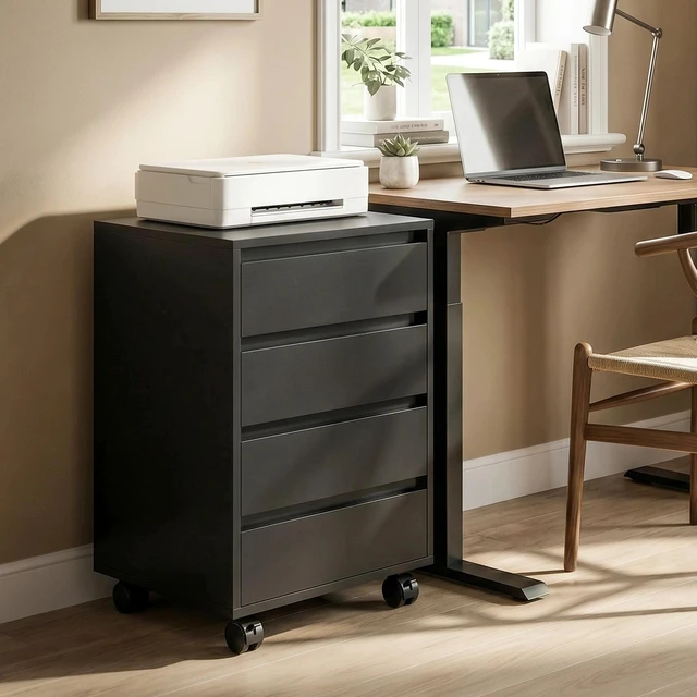 Alt view image 2 of 7 - 4 Drawer File Cabinet, Filing Cabinet with Lockable Wheels, Black