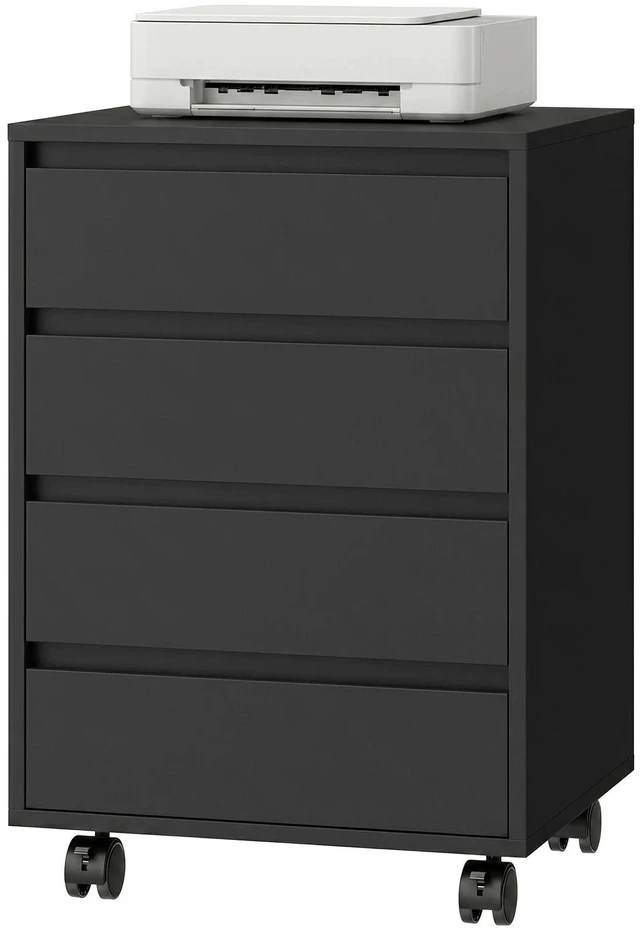 Main image of 4 Drawer File Cabinet, Filing Cabinet with Lockable Wheels, Black