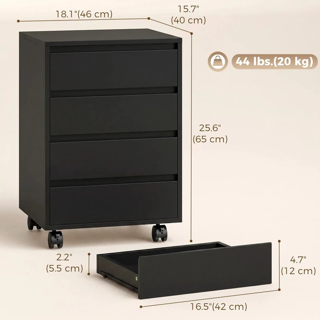 Alt view image 3 of 7 - 4 Drawer File Cabinet, Filing Cabinet with Lockable Wheels, Black