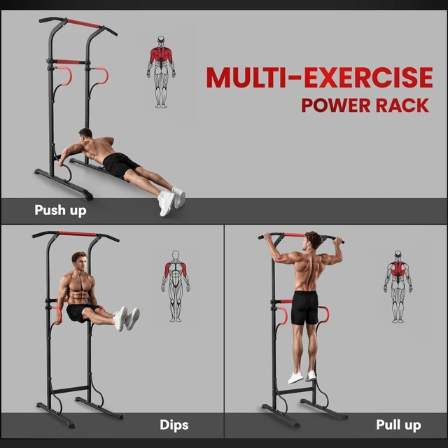 Alt view image 5 of 7 - Power Tower Station Pull Up Bar Dip Station for Home Gym Workout Equipment