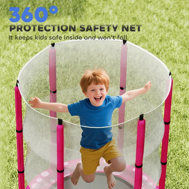 Alt view image 6 of 7 - 4.6ft Kids Trampoline w/ Safety Enclosure net, for Indoor Outdoor, Pink