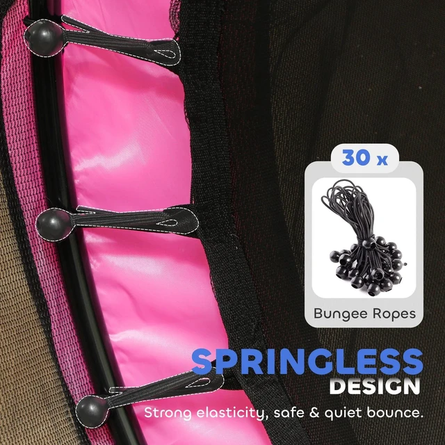 Alt view image 7 of 7 - 4.6ft Kids Trampoline w/ Safety Enclosure net, for Indoor Outdoor, Pink