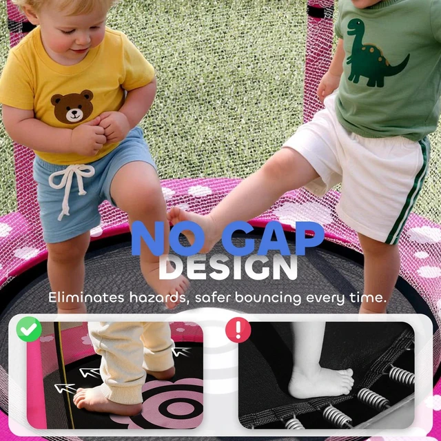 Alt view image 4 of 7 - 4.6ft Kids Trampoline w/ Safety Enclosure net, for Indoor Outdoor, Pink