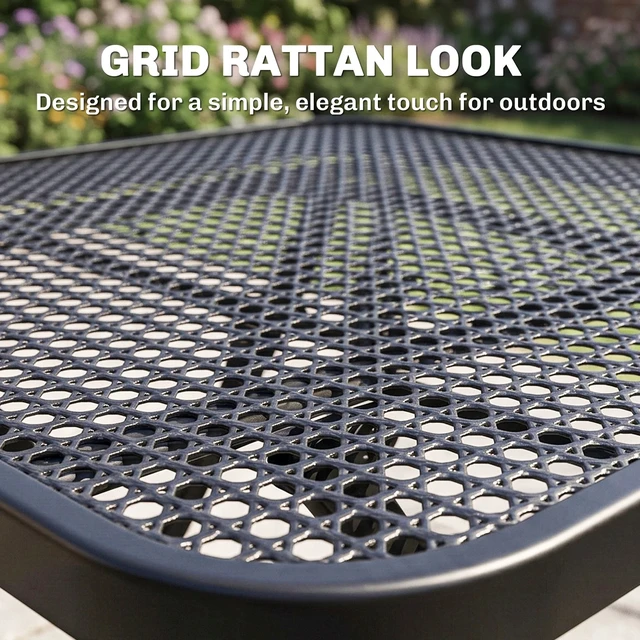 Alt view image 4 of 7 - Folding Outdoor Dining Table, Grid Rattan-Like End Table, Black