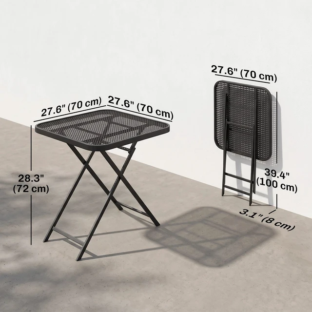 Alt view image 2 of 7 - Folding Outdoor Dining Table, Grid Rattan-Like End Table, Black