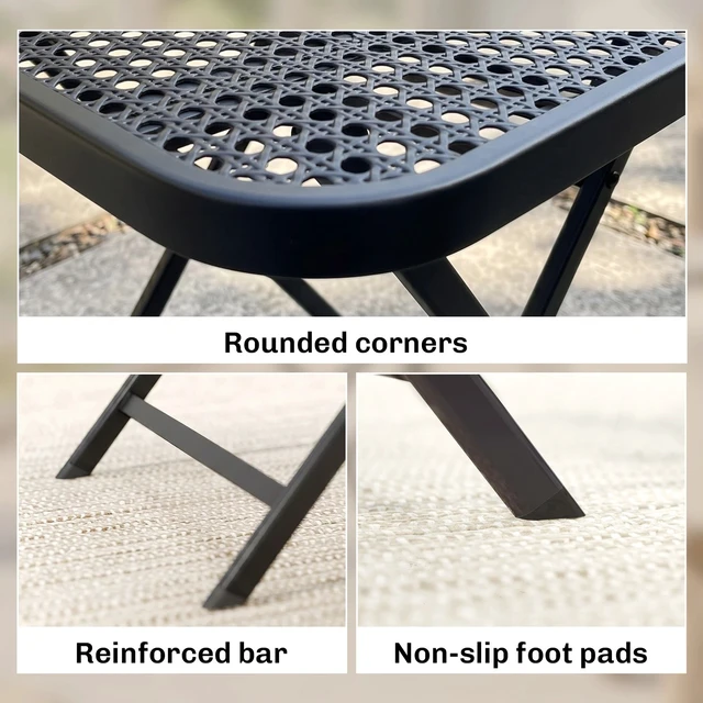 Alt view image 7 of 7 - Folding Outdoor Dining Table, Grid Rattan-Like End Table, Black