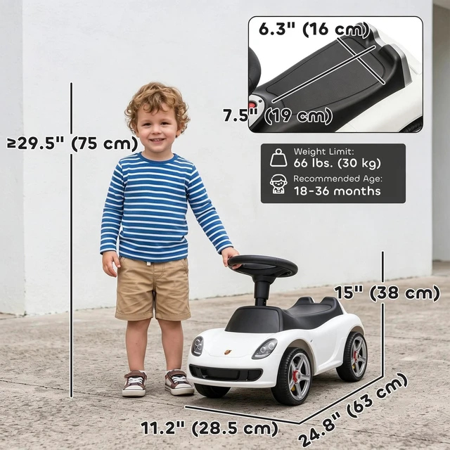 Alt view image 2 of 7 - Toddler Push Car with Horn and Light, for 18-36 Months, White