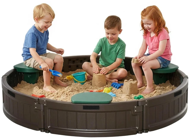 Main image of Kids Outdoor Round Sandbox w/ Canopy for 3-12 years old Brown