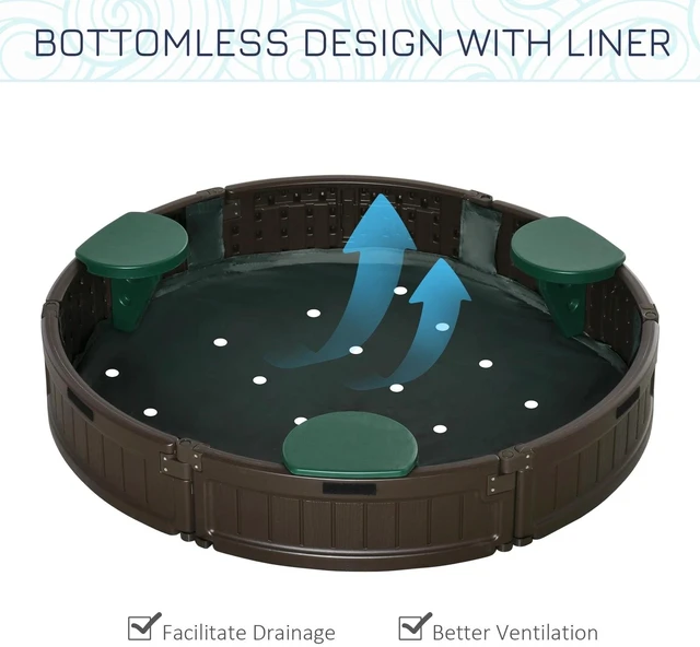 Alt view image 3 of 7 - Kids Outdoor Round Sandbox w/ Canopy for 3-12 years old Brown