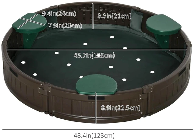 Alt view image 6 of 7 - Kids Outdoor Round Sandbox w/ Canopy for 3-12 years old Brown