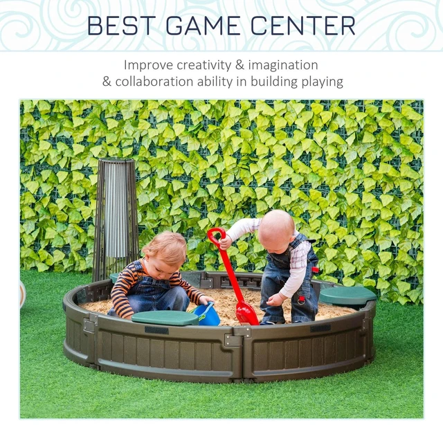 Alt view image 4 of 7 - Kids Outdoor Round Sandbox w/ Canopy for 3-12 years old Brown