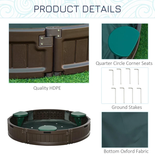 Alt view image 5 of 7 - Kids Outdoor Round Sandbox w/ Canopy for 3-12 years old Brown