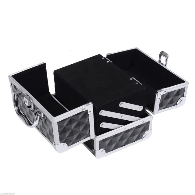 Alt view image 4 of 7 - Makeup Train Case Aluminum 3 Tiers Cosmetic Jewelry Organizer W/Mirror