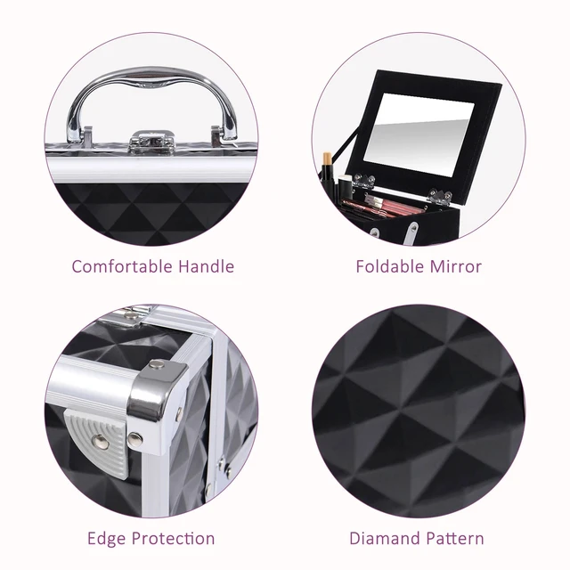 Alt view image 5 of 7 - Makeup Train Case Aluminum 3 Tiers Cosmetic Jewelry Organizer W/Mirror
